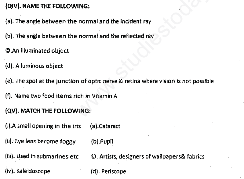 CBSE Class 8 Science Light Assignment Set D